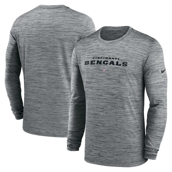 Men's Cincinnati Bengals Heather Gray Sideline Team Velocity Performance Long Sleeve T-Shirt